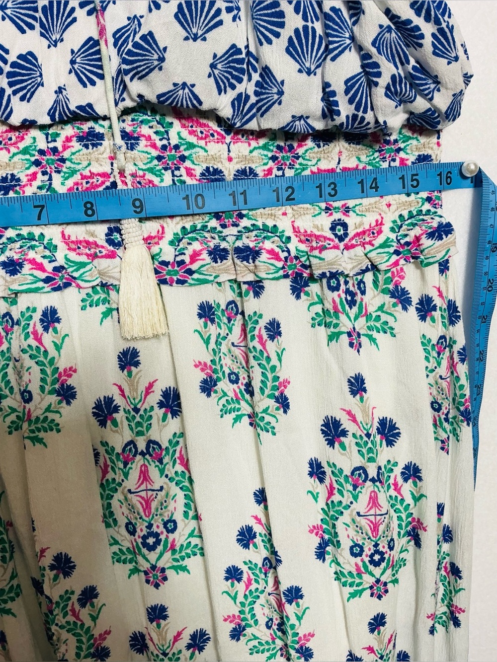 Chico’s Boho Floral Print Maxi Dress - Fits L/14) - Tassel Accents - Picture 7 of 13